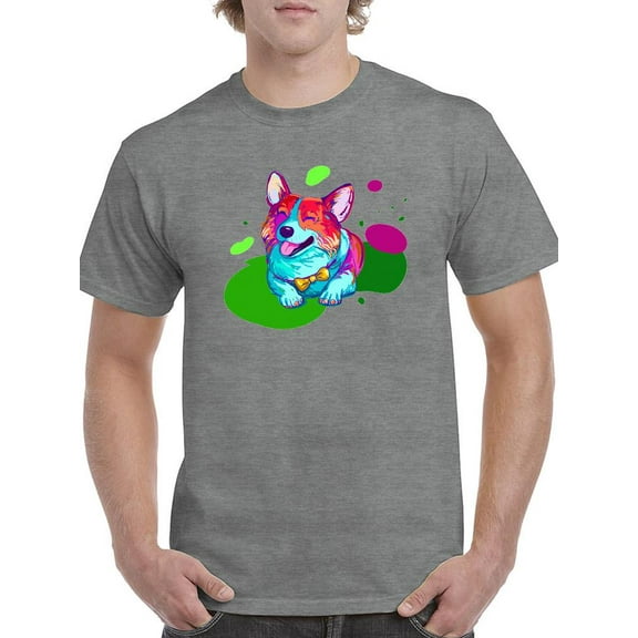 Colorful Corgi Dogs W Bowtie T-Shirt Men -Image by Shutterstock, Male x-Large