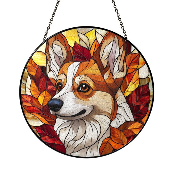 Colorful Corgi Glass Suncatcher Window Decor, Adorable Puppy Hanging Ornament