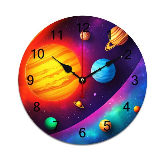 Colorful Cosmic Planets-2 Time Decorative Wall Clocks Round Large Wall Watch Bedroom Home Decor 10in