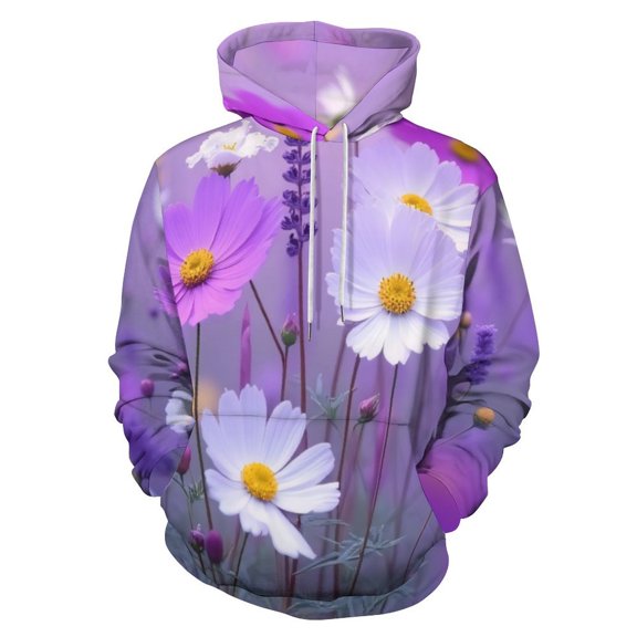 Colorful Cosmos Flowers in Bloom Men's Women Vintage 3D Hooded Sweatshirt - All-Season Loose Fit Streetwear