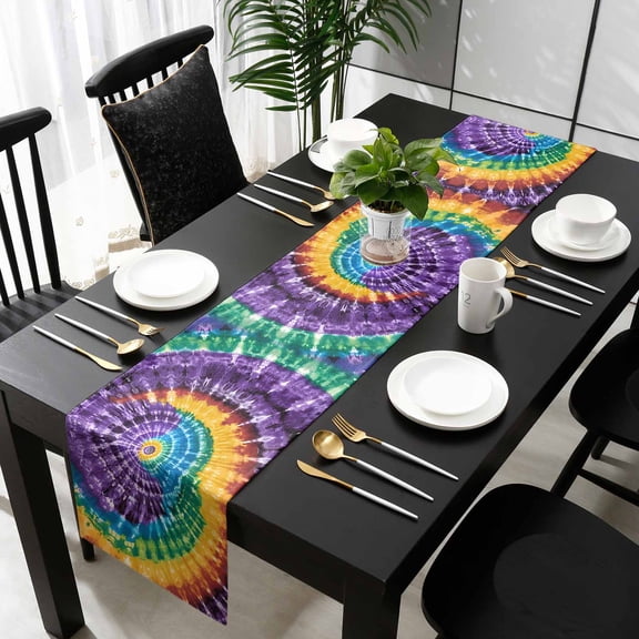 Colorful Cotton Linen Table Runner 18 x 72 inch Ethnic Geometric Modern Abstract Art Non-slip Rectangular Dining Table Decor for Wedding Party Holiday Dinner