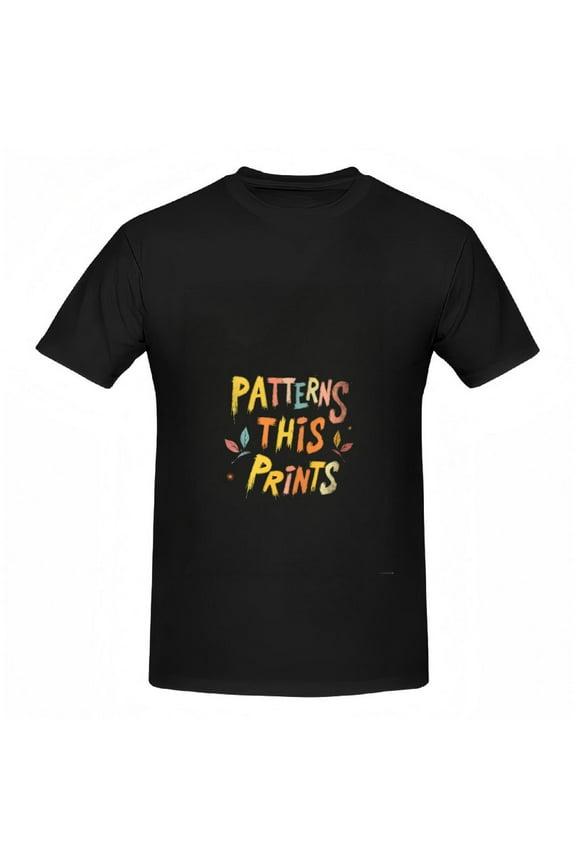 Colorful Cotton Short Sleeve T-Shirt for Women - " PATTERNS THIS PRINTS " with Vibrant Multicolored Text & Leaf Design