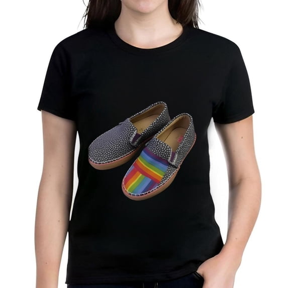 Colorful Cotton Short Sleeve T-Shirt with Black and White Dotted Shoe Design and Vibrant - Stylish Casual Wear