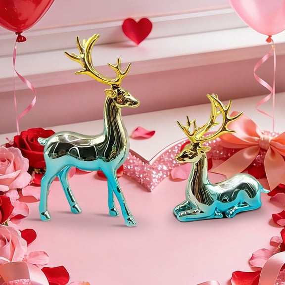 Colorful Couple Deer Figurines 2-Piece Set - Home Decor Ornaments for Living Room, Wine Cabinet & TV Stand, Tabletop Animal Statues