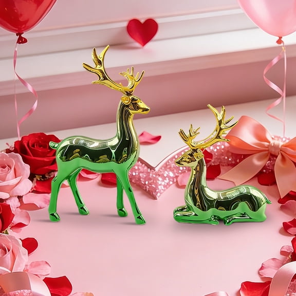 Colorful Couple Deer Figurines, A Pair of Romantic Love Deer Statues for Home Decor, Valentine‘s Day Gift for Her/Him, Living Room TV Cabinet Shelf Decorations, Plastic Animal Ornaments
