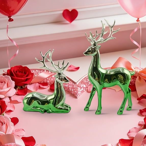 Colorful Couple Deer Figurines, A Pair of Romantic Love Deer Statues for Home Decor, Valentine‘s Day Gift for Her/Him, Living Room TV Cabinet Shelf Decorations, Plastic Animal Ornaments