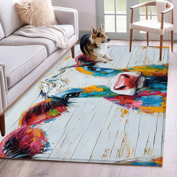 Cow Rug Library Colorful Cow Area Rugs 4x6 ft Rustic Animal Abstract Cattle Wood Grain ...