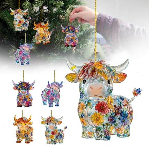Colorful Cow Pendant 2D Acrylic Lovely Animal Home Decor Car Pendant Window Wall Hanging Decorative Car Interior Pendant Living Room Decoration