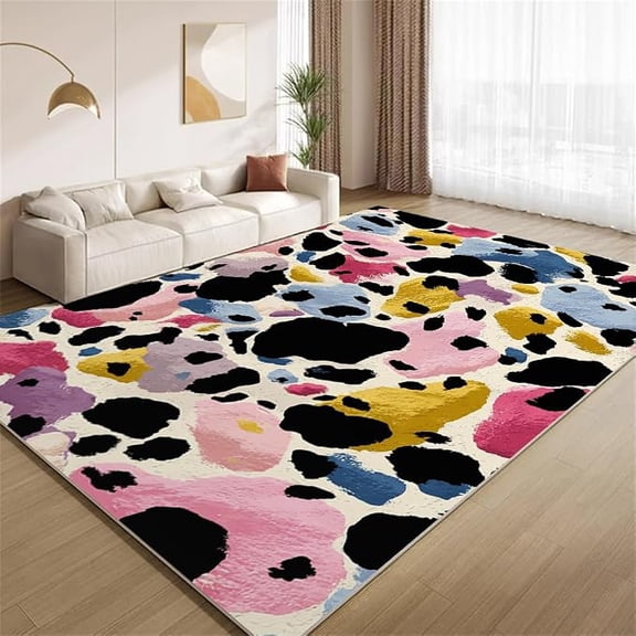 Colorful Cow Print Area Rug, Abstact Pastel Cow Hide Rugs, Ultra Soft Washable Carpet with Non Slip Backing for Living Room Bedroom Gameroom Study Office Home Decor Mat 2 x 3ft