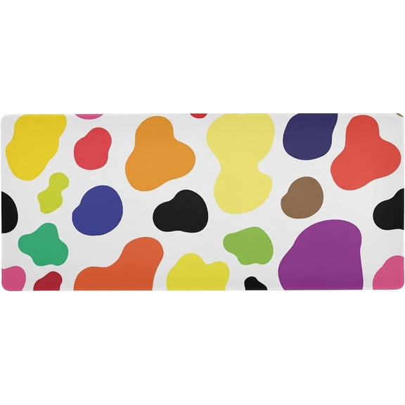 Colorful Cow Print Rainbow Spot Large Gaming Mouse Pad Big Mousepad Mice Keyboard Mat with Non-Slip Rubber Base for Computer Laptop Home & Office, 31.5 X 15.7 inch