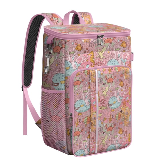 Colorful Crab Print Backpack Cooler, Insulated Leakproof Cooler Bag, Waterproof Lunch Backpack for Marine Life Lovers, Beach Trips, Summer Travel
