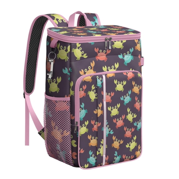 Colorful Crab Print Backpack Cooler, Insulated Leakproof Cooler Bag, Waterproof Lunch Backpack for Marine Life Lovers, Beach Trips, Summer Travel