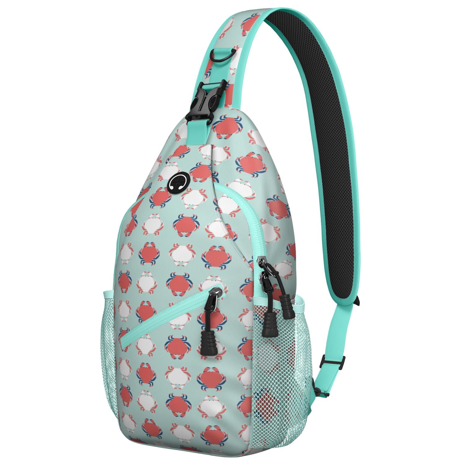 Colorful Crab Shoulder Backpack - Black White Nautical Sling Bag for Outdoor Enthusiasts, Anti-Theft Design & Spacious - Cartoon Crab Daypack for Hiking, Biking, Traveling & Urban Use