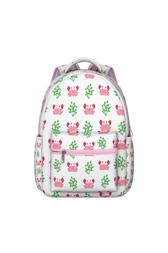 Colorful Crab Student Backpack Durable Waterproof Composite Oxford Cloth with Nautical Crab and Sea Life Print, Comfortable Adjustable Straps, Perfect for School and Outdoor Activities