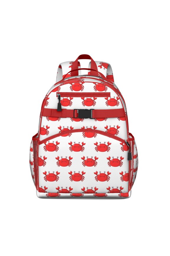 Colorful Crab Students Backpack, Nautical Vintage Sea Life Tropical Ocean Marine Cute Cartoon Watercolor Beach Pattern