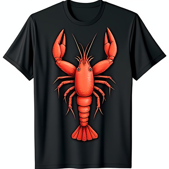Colorful Crawfish Illustration Black T-Shirt for Seafood Lovers Unique Design