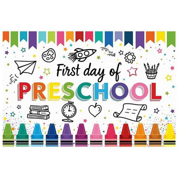Colorful Crayon Preschool Banner First Day School Theme Educational Decor for Classroom Decoration Kids Event