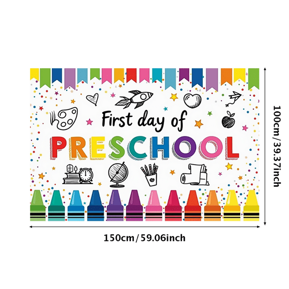 Colorful Crayon Preschool Banner First Day School Theme Educational Decor for Classroom Decoration Kids Event