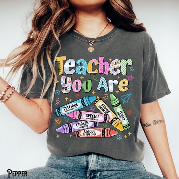 Colorful Crayon Teacher Appreciation T-Shirt - Comfort Colors for Back to School and Sunday School