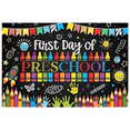 thumbnail image 1 of Colorful Crayons First Day of Preschool Banner Handprints Space Decorations for Classroom School Event Kids Celebration, 1 of 7