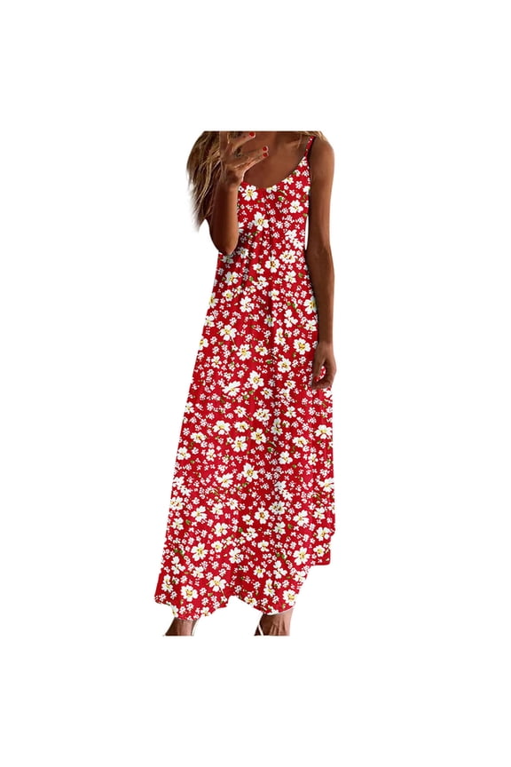 Colorful Crewneck Vneck Spandex for Women Fall Summer Sleeveless Slip Print Long Brunch Dresses Womens 2026 Clothes XXL