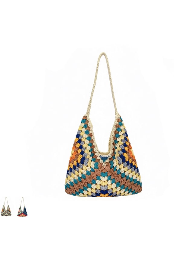 Colorful Crochet Bag, Floral Openwork Pattern, Summer Vacation Beach Bag, Suitable for Vacation and Everyday Use