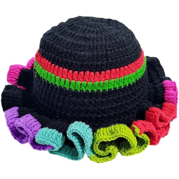 Colorful Crochet Ruffle Bucket Hat, Knitted Fisherman Hat, Warm Stretch Knit Hat Women's Fashion Beanie Hat Skull Hat Headwear for Cold Weather Travel