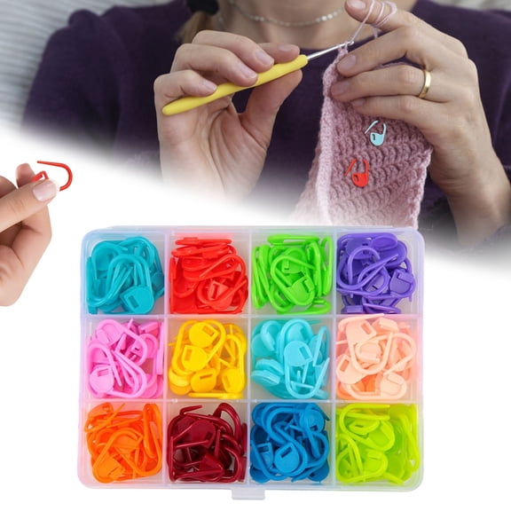 Colorful Crochet Stitch Markers, Plastic Knitting Clip, Sewing Marker Pins, Large Quantity Craft Clips for Knitting, Stitching And Handmade Craft Positioning,12 Grid