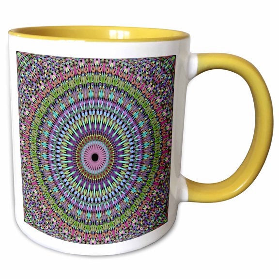 3drose, Colorful Crop Circle Mandala - Bohemian Kaleidoscope Design, 11oz Two-tone Yellow Mug