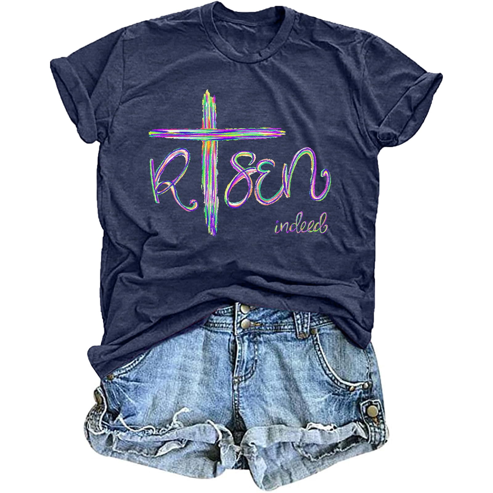 Colorful Cross Design T-Shirt for Easter Celebrations - He is Risen ...