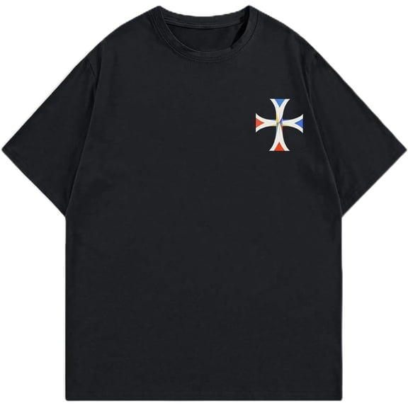 Colorful Cross Graphic T-Shirt for Men Women, Aesthetic Multi-Color Spiritual Tee, Modern Streetwear Hip Hop Casual Top, Breathable Polyester Blend Spring Fashion Shirt