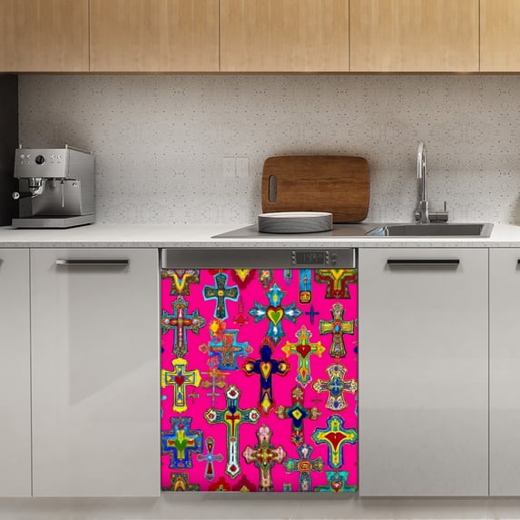 Colorful Cross Patterns-1 Dishwasher Magnet Cover Decorative Sticker for Home Cabinet Kitchen 23" x26"