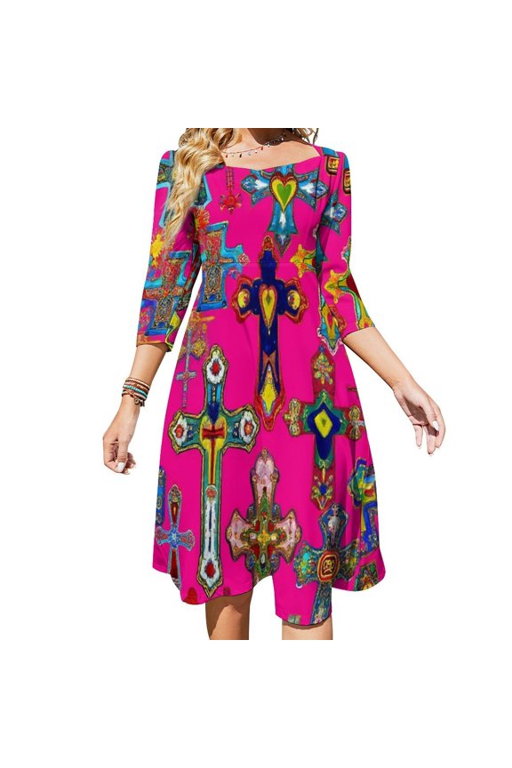 Colorful Cross Patterns-1 Womens Summer Dress Tie Back A Line Flare Dress
