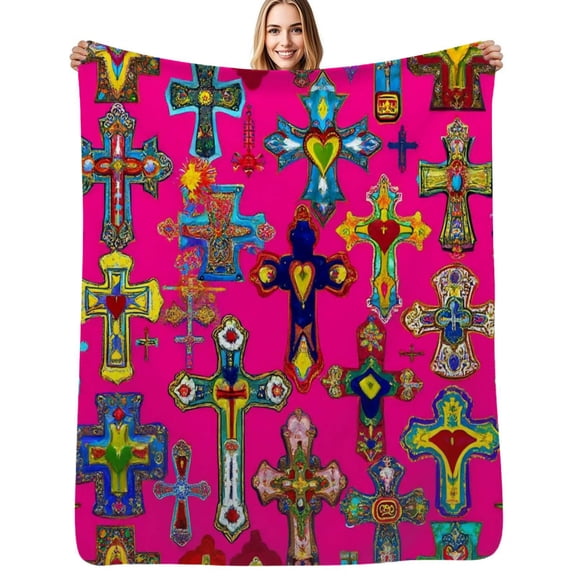 Colorful Cross Patterns Flannel Blanket Warm Soft Bedding Throws Winter Camping Chair Sofa Bed