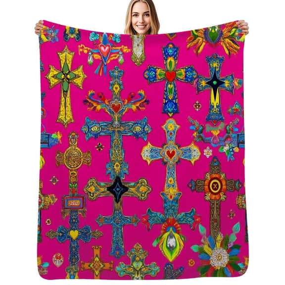 Colorful Cross Patterns Soft Blanket Travel Bedding Throws Flannel Bedspread Sofa Bed Cover