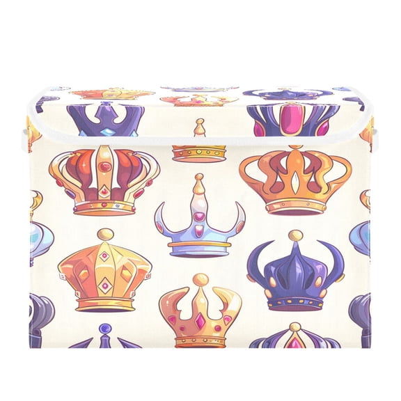 Colorful Crowns with Gems Foldable Storage Bin with Lid and Handle Collapsible Storage Box 16.5 x 12.6 x 11.8 inches