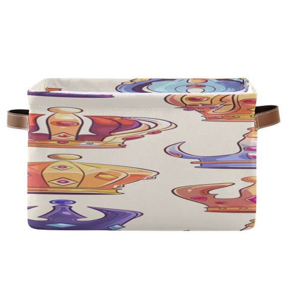 Colorful Crowns with Gems Square Storage Bins with Handles Collapsible Containing Box 1 Pack