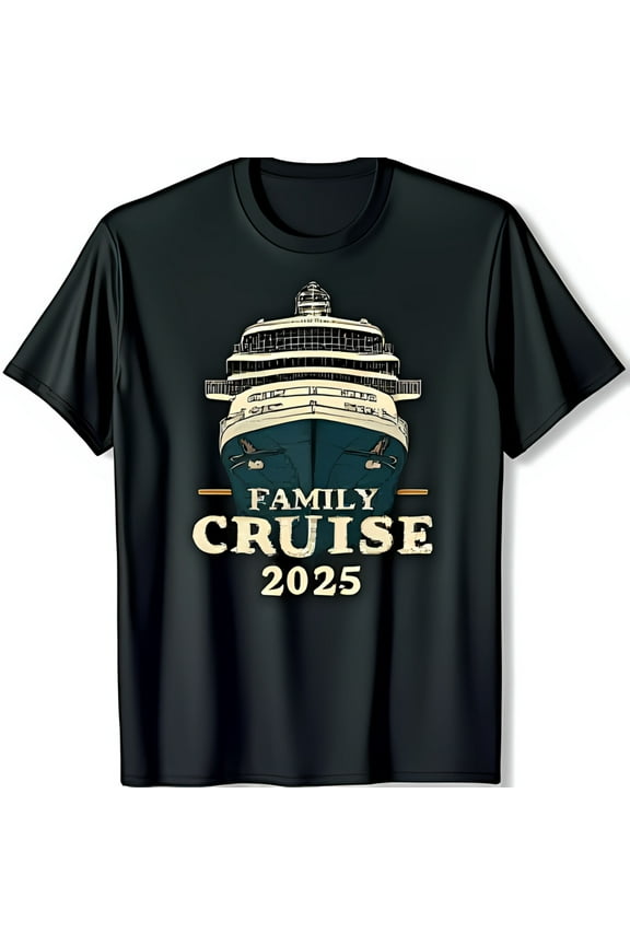 Colorful Cruise Ship Graphic T-Shirt for Family Vacation 2025 Comfortable Black Tee