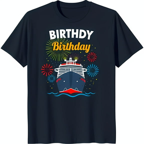Colorful Cruise Ship T-Shirt Fun 'BIRTHDY' & 'Birthday' Design