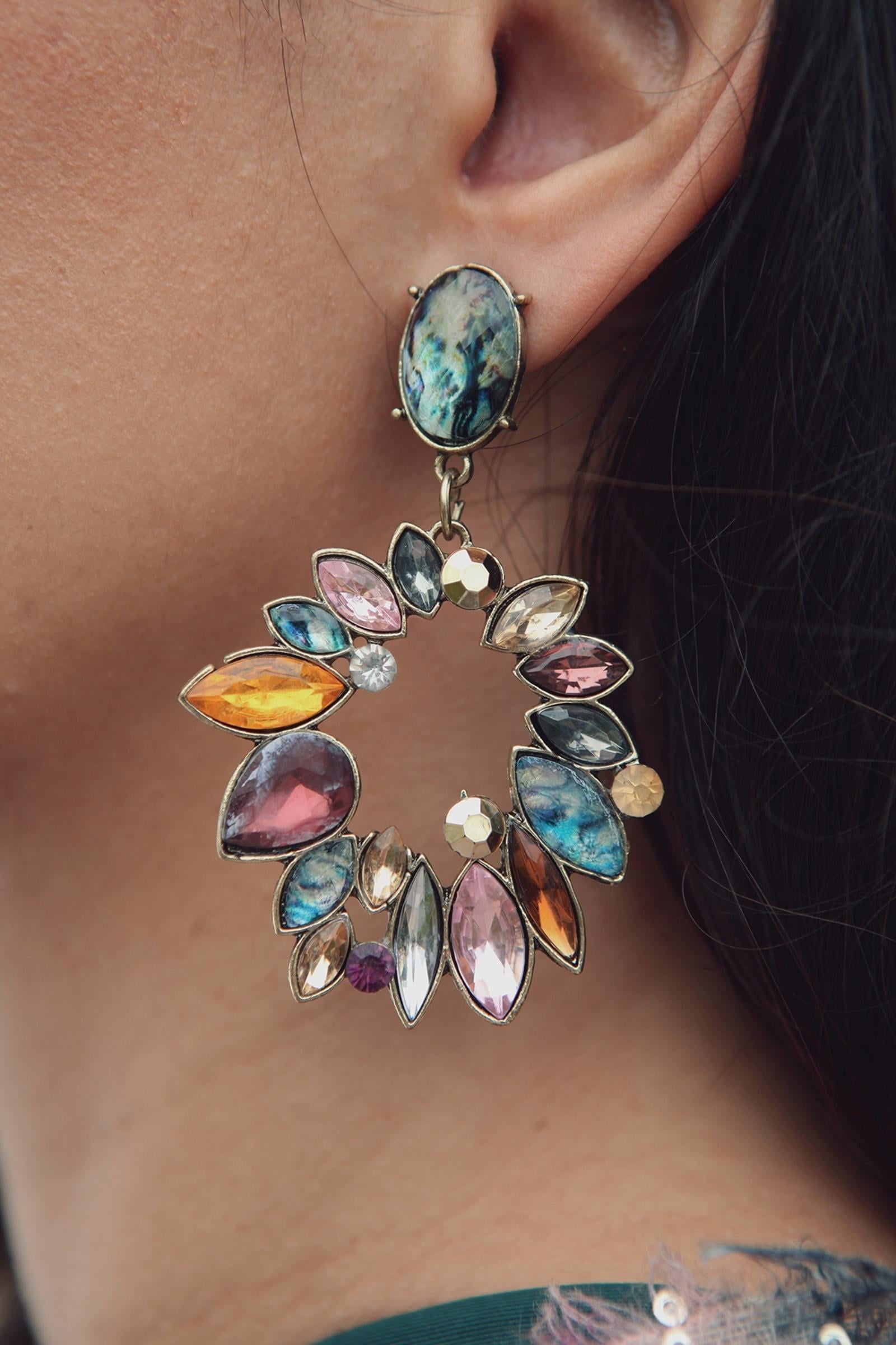Colorful Crystal Drop Earring Gold Plated