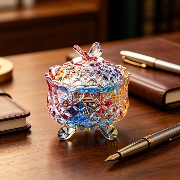 Colorful Crystal Glass Candy Snack Barrel Storage Jar Embossed Luxury Cookie Buffet Canister With Lids Jewelry Box Jar Biscuit Containers,4 Inch