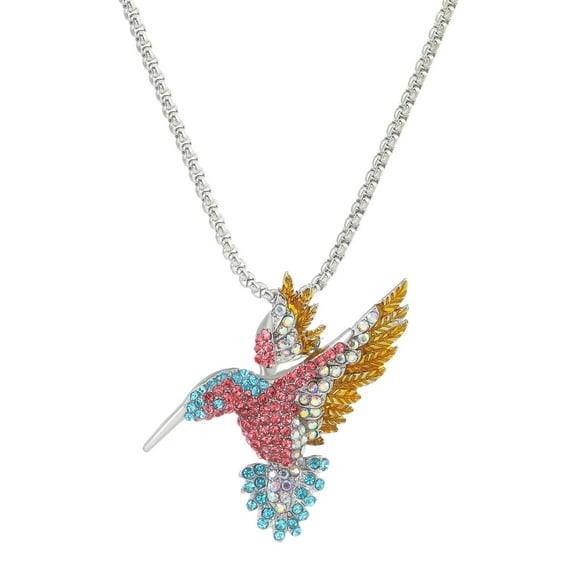 Colorful Hummingbird Pendant Necklace - Sterling Silver, for Women/Teens, Christmas & Holiday Gift