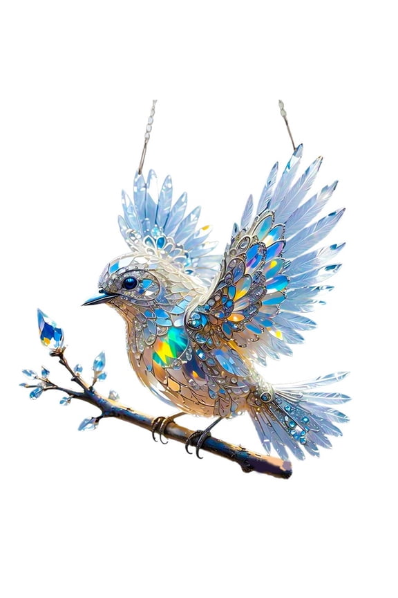 Colorful Crystal Like Bird Ornament 2D Flat Acrylic Pendant Bag Charm for Car Rear Mirrored and Home Decors Gift