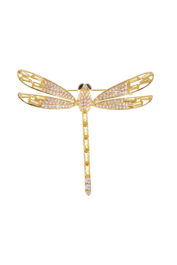 Colorful Crystal Rhinestone Dragonfly Flying Insect Brooch Pin Jewelry Gifts, Gold