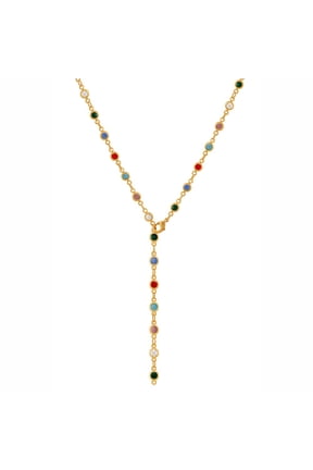 Colorful Crystal Y Lariat Necklace for Women, 148 Gold Plated Multi Shape Rainbow Bead Adjustable Drop Necklace Hypoallergenic Jewelry Gift
