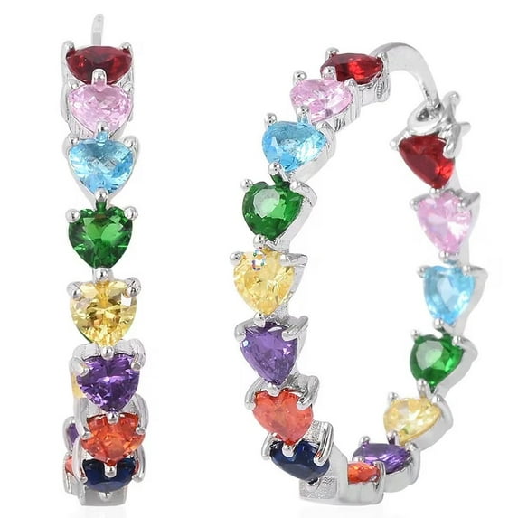 Cubic Zirconia Heart Earrings for Women - Unique Statement Hoops Fun Jewelry Anniversary Birthday Christmas Gifts for Her - Multicolor