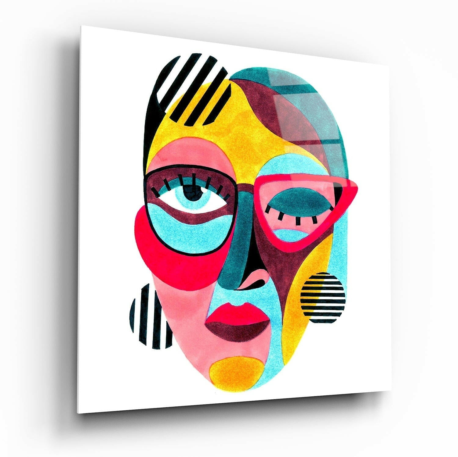 Colorful Cubist Face Glass Wall Art - Walmart.com