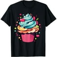 thumbnail image 1 of Colorful Cupcake T-Shirt men and women can wear, black, white, gifts, 1 of 4