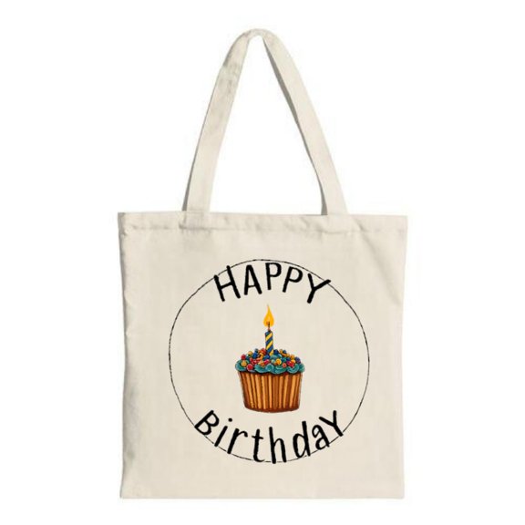 Colorful Cupcake Tote Bag - Happy Birthday Design Circular Pattern with Lit Candle Perfect for Parties Travel & Shopping