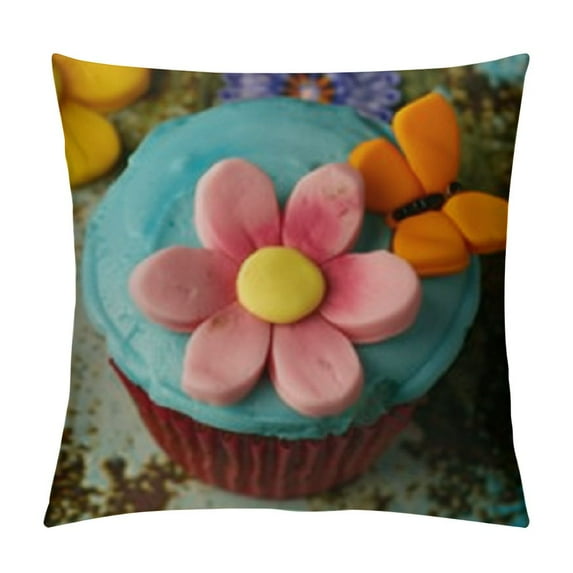 Colorful Cupcakes Rainbow Flower Cake Print Fun Cushion Cover Novelty Throw Pillow CaseOutdoor Sofa Couch Living Room Single